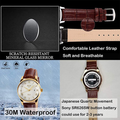 Women'S Watches for Ladies Female Black Leather Band Waterproof Fashion Casual Simple Dress Analog Day Date Business Light Wrist Watch