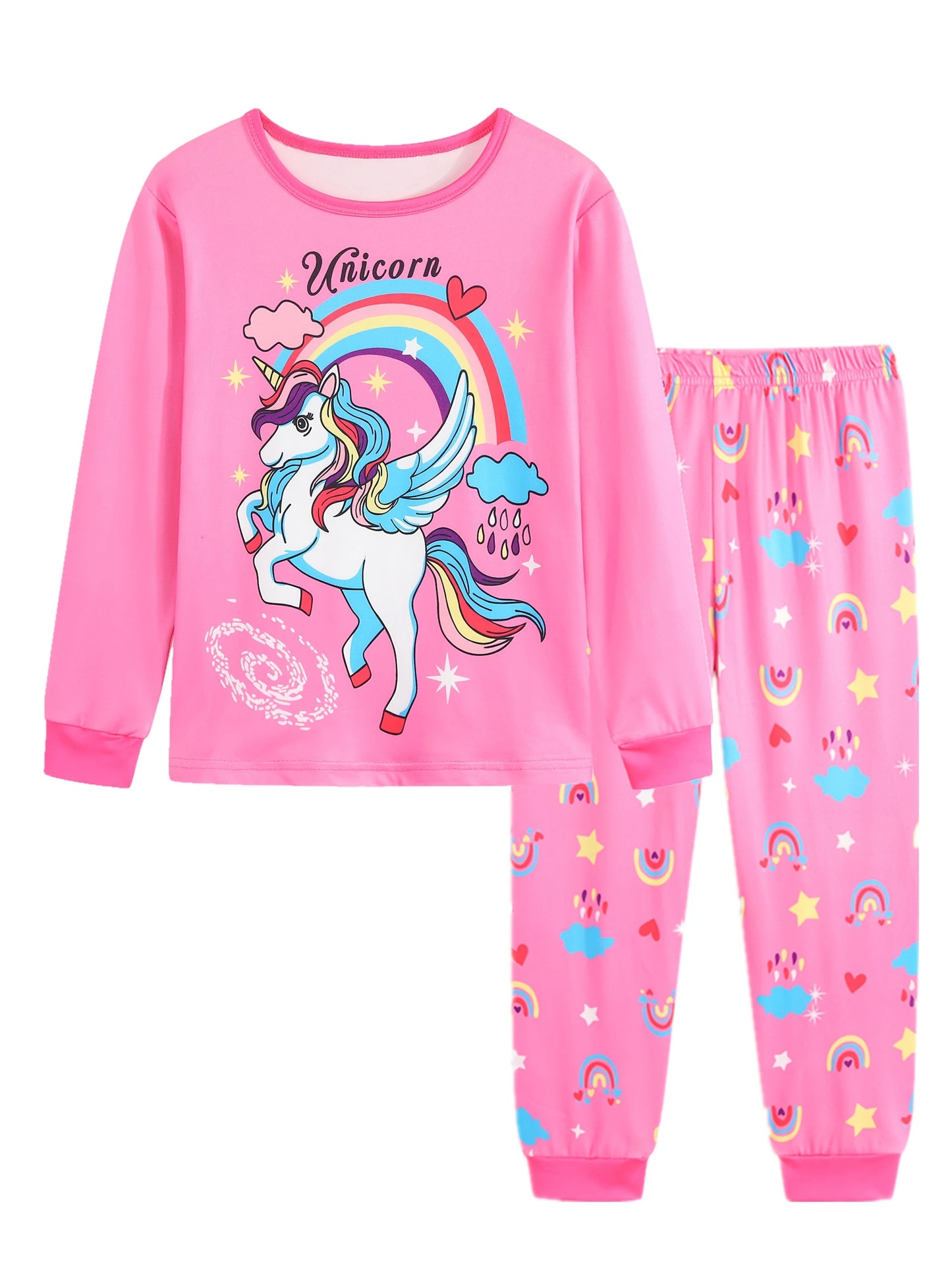 Girls Unicorn Cartoon Long Sleeve Pajamas Two Piece Set