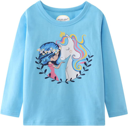 Girl Long Sleeve Shirts Christams Tops Tees Cotton Casual Stripe Crewneck Graphic Jersey Tunic T-Shirts 3 Packs Sets