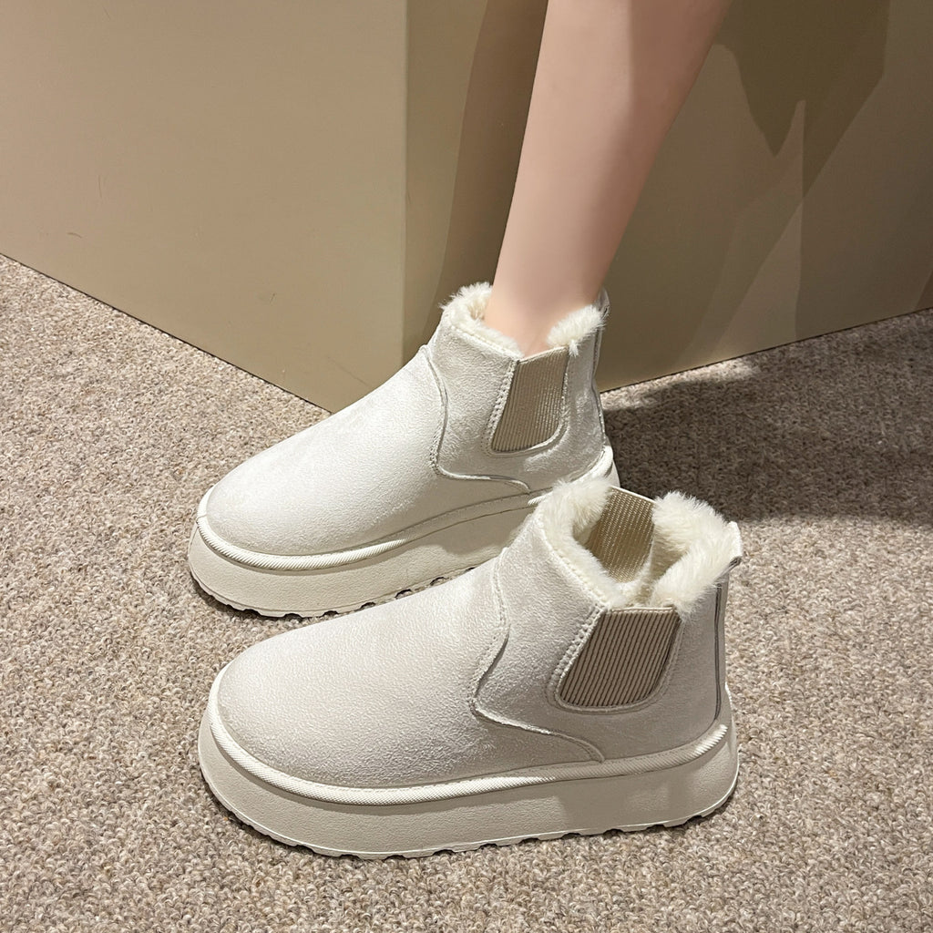 Women'S Plush Boots Winter Warm Fleece Thick Flats Snow Boots Fashion Shoes