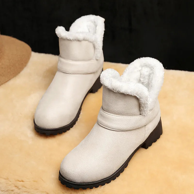 Warm Fur Winter Snow Boots Female Casual Fashion Flock Low Heels Ankle Boots for Women Winter Shoes Black Large Size 45 46
