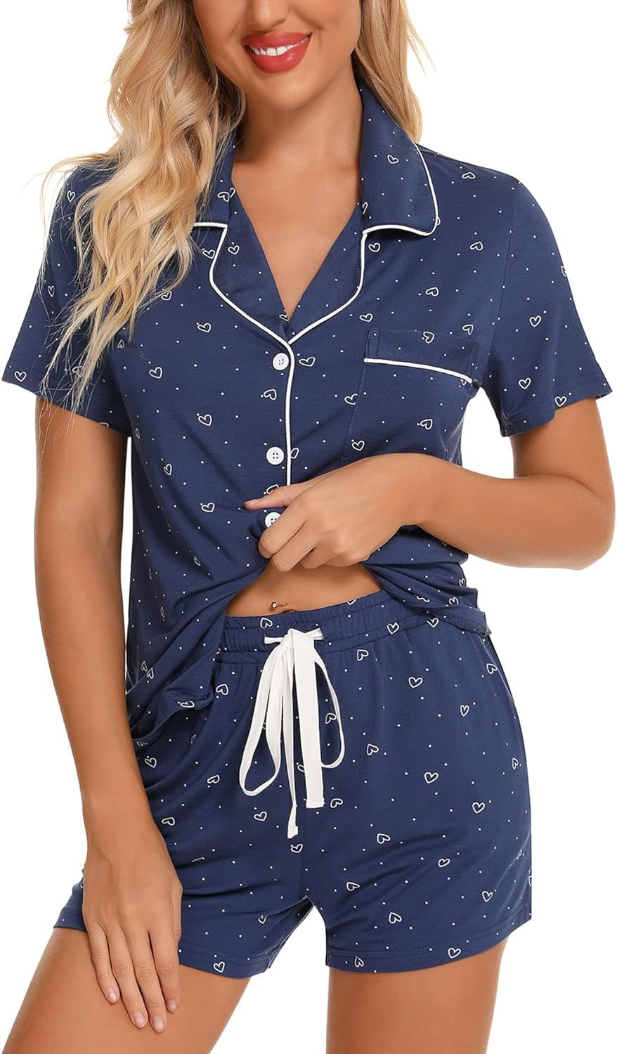 Womens Pajamas Set Short Sleeve Button down Soft Pj Sets S-XXL