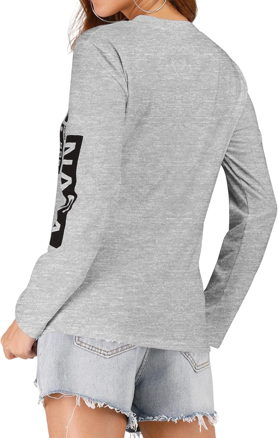 Women Long Sleeve Graphic Shirts NASA Space Letter Print