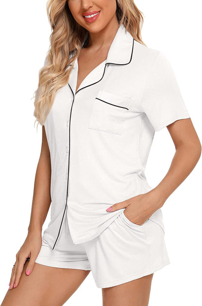 Womens Pajamas Set Short Sleeve Button down Soft Pj Sets S-XXL