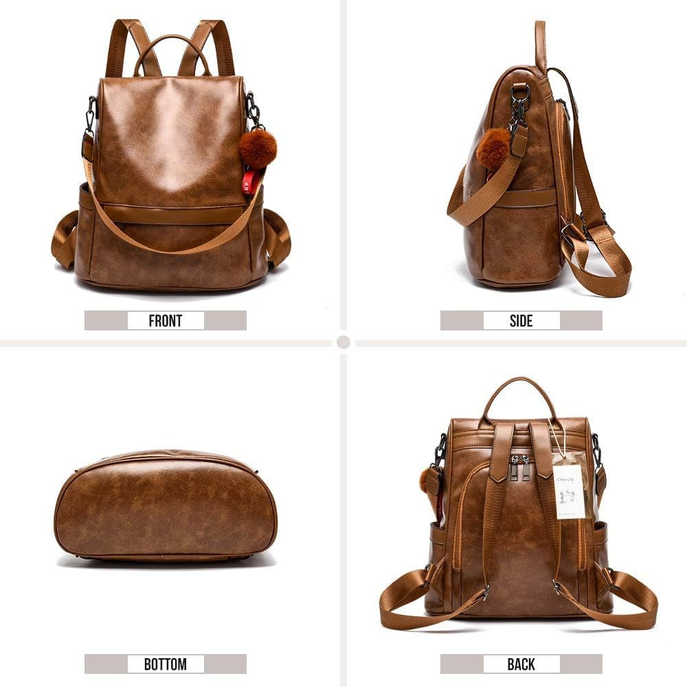 Women's Anti-Theft PU Leather Backpack Purse - Casual Shoulder Bag and Fashion Satchel