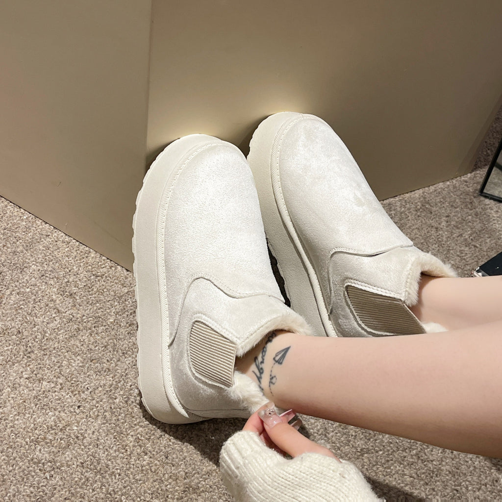 Women'S Plush Boots Winter Warm Fleece Thick Flats Snow Boots Fashion Shoes