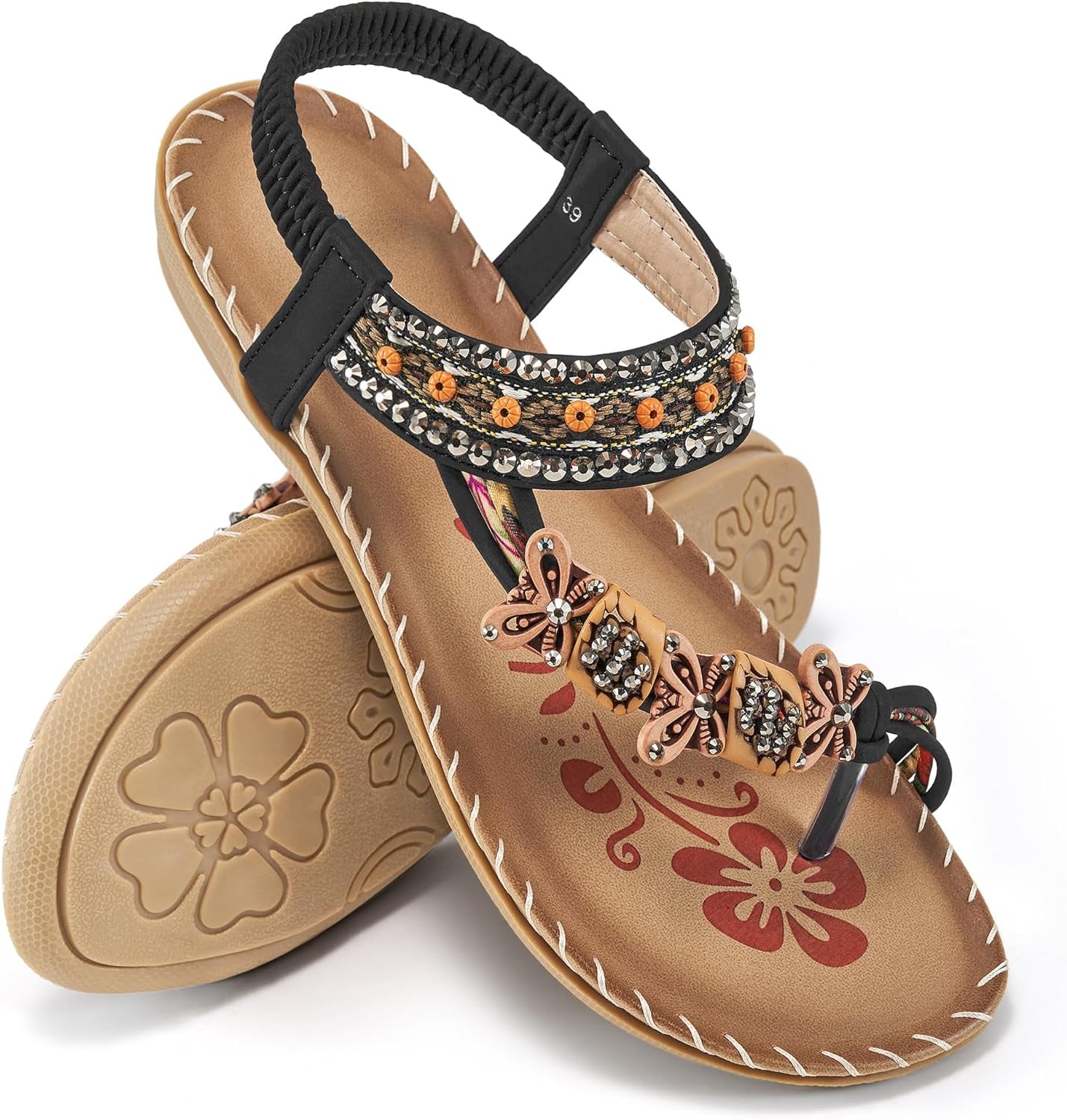 Women's Summer Flat Sandals: Casual Bohemian Beaded Toe Ring Dress Shoes for Comfortable Daily Wear and Vacation Walking