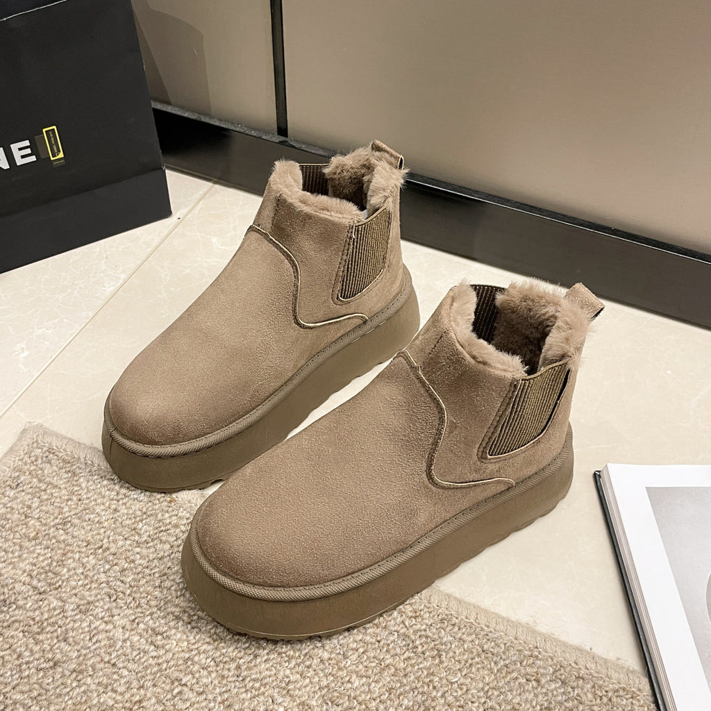 Women'S Plush Boots Winter Warm Fleece Thick Flats Snow Boots Fashion Shoes