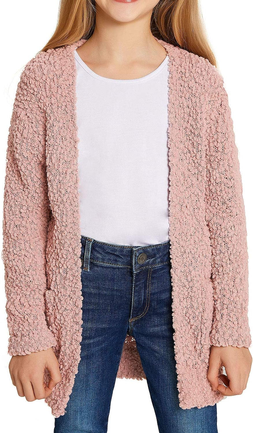 Warm Cardigan for Girl Open Front Sweater Girls Lightweight Cardigan Sweaters Sweeter for Girl Fall Sweaters Silver Pink Size Xx-Large