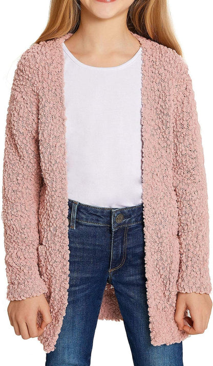 Warm Cardigan for Girl Open Front Sweater Girls Lightweight Cardigan Sweaters Sweeter for Girl Fall Sweaters Silver Pink Size Xx-Large