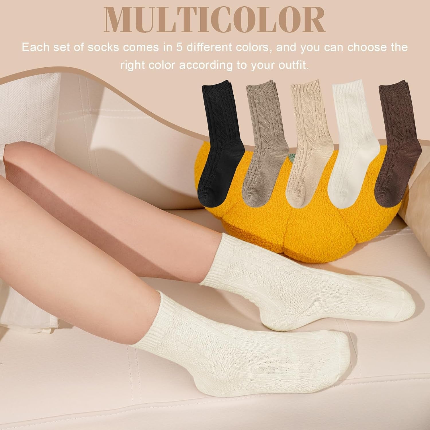 5 Pairs Wool Socks for Women, Winter Warm Cute Cat Crew Socks