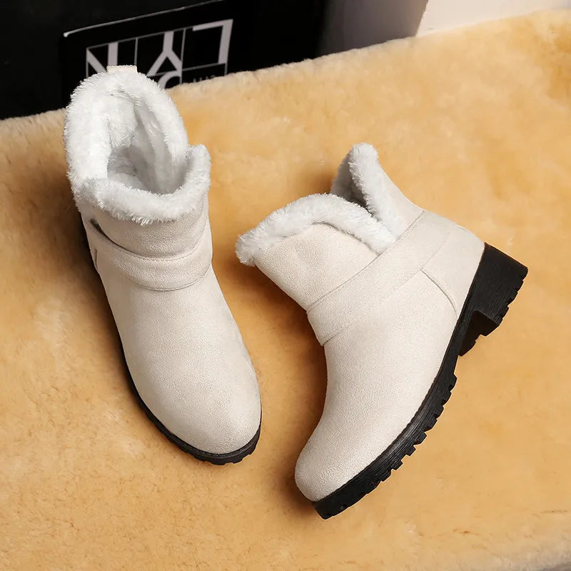 Warm Fur Winter Snow Boots Female Casual Fashion Flock Low Heels Ankle Boots for Women Winter Shoes Black Large Size 45 46