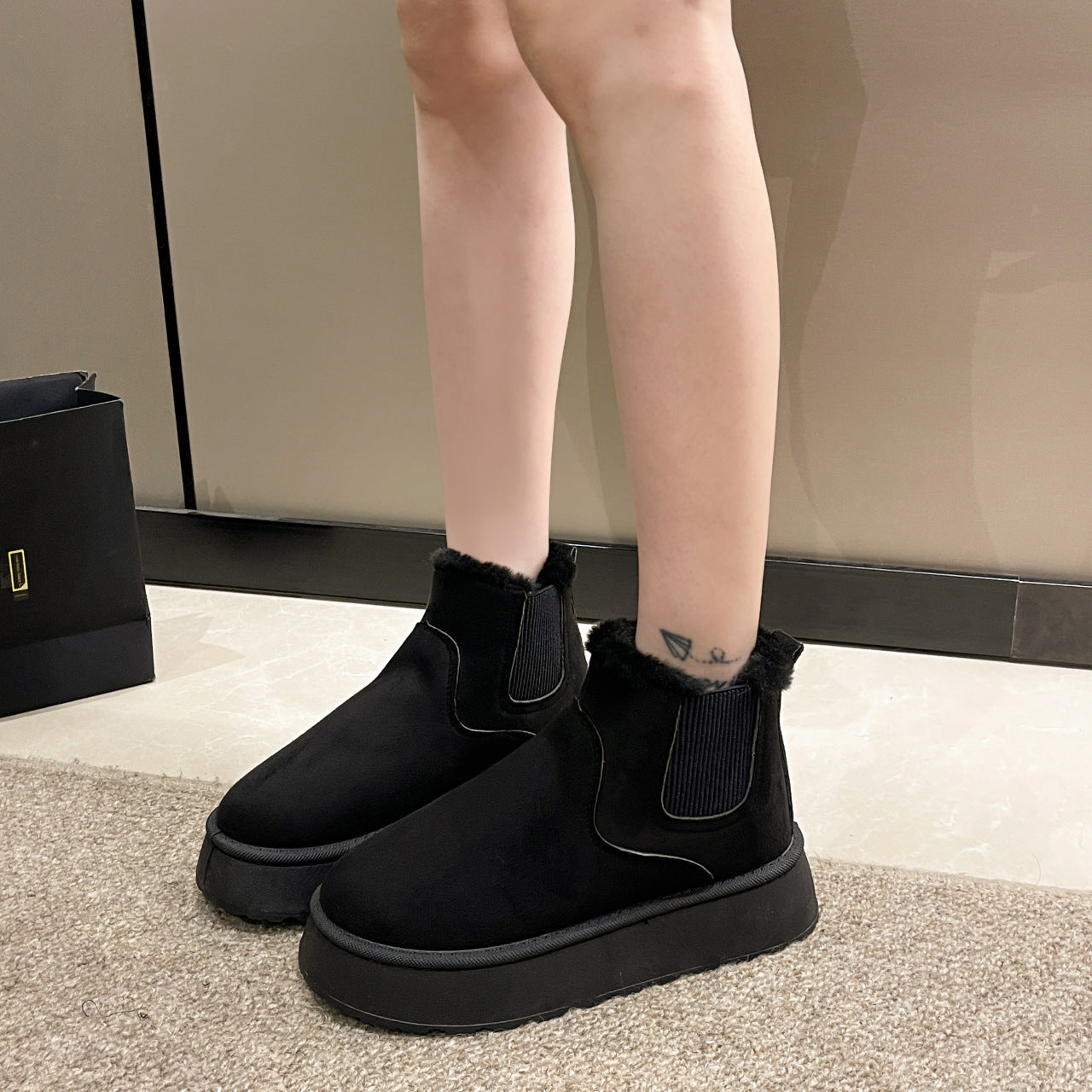 Women'S Plush Boots Winter Warm Fleece Thick Flats Snow Boots Fashion Shoes