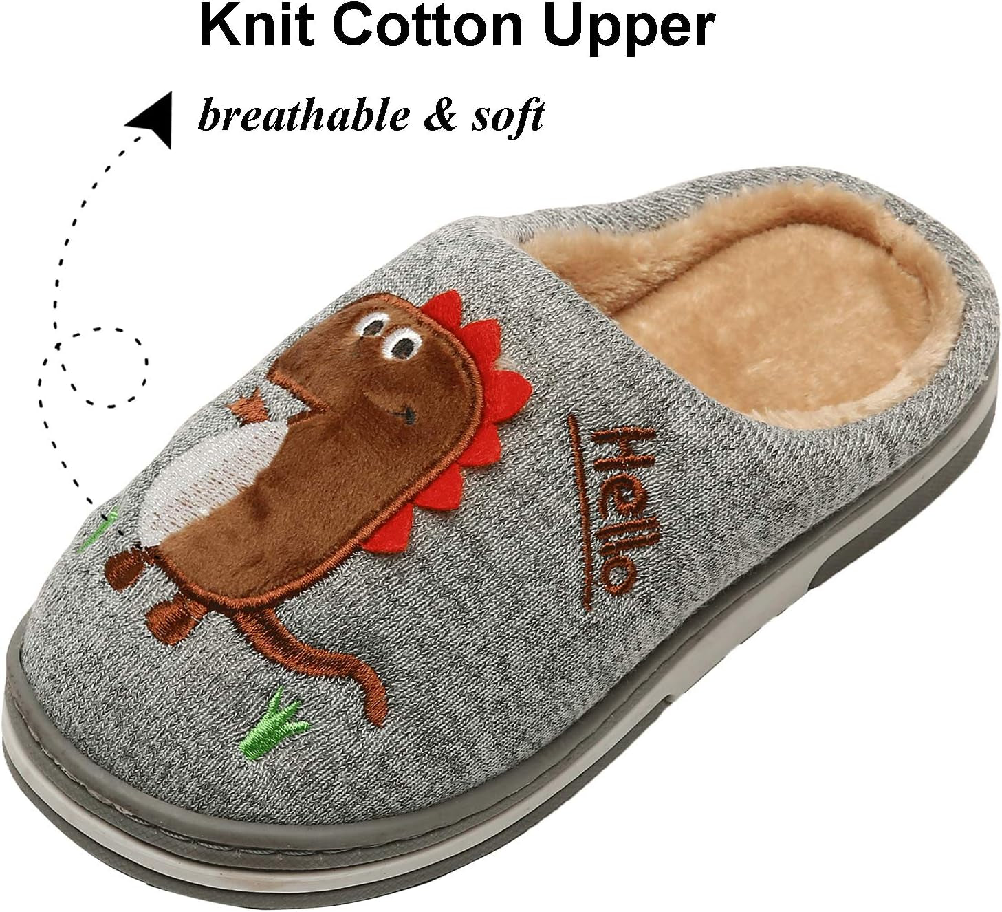 Children's Cozy Plush Dinosaur House Slippers - Non-Slip Cotton Indoor Shoes for Winter