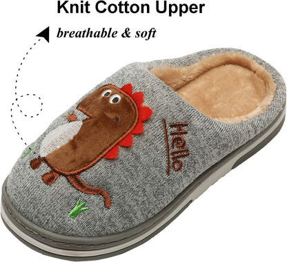 Children's Cozy Plush Dinosaur House Slippers - Non-Slip Cotton Indoor Shoes for Winter