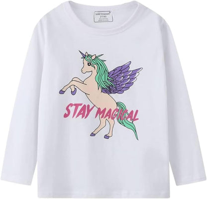 Girl Long Sleeve Shirts Christams Tops Tees Cotton Casual Stripe Crewneck Graphic Jersey Tunic T-Shirts 3 Packs Sets
