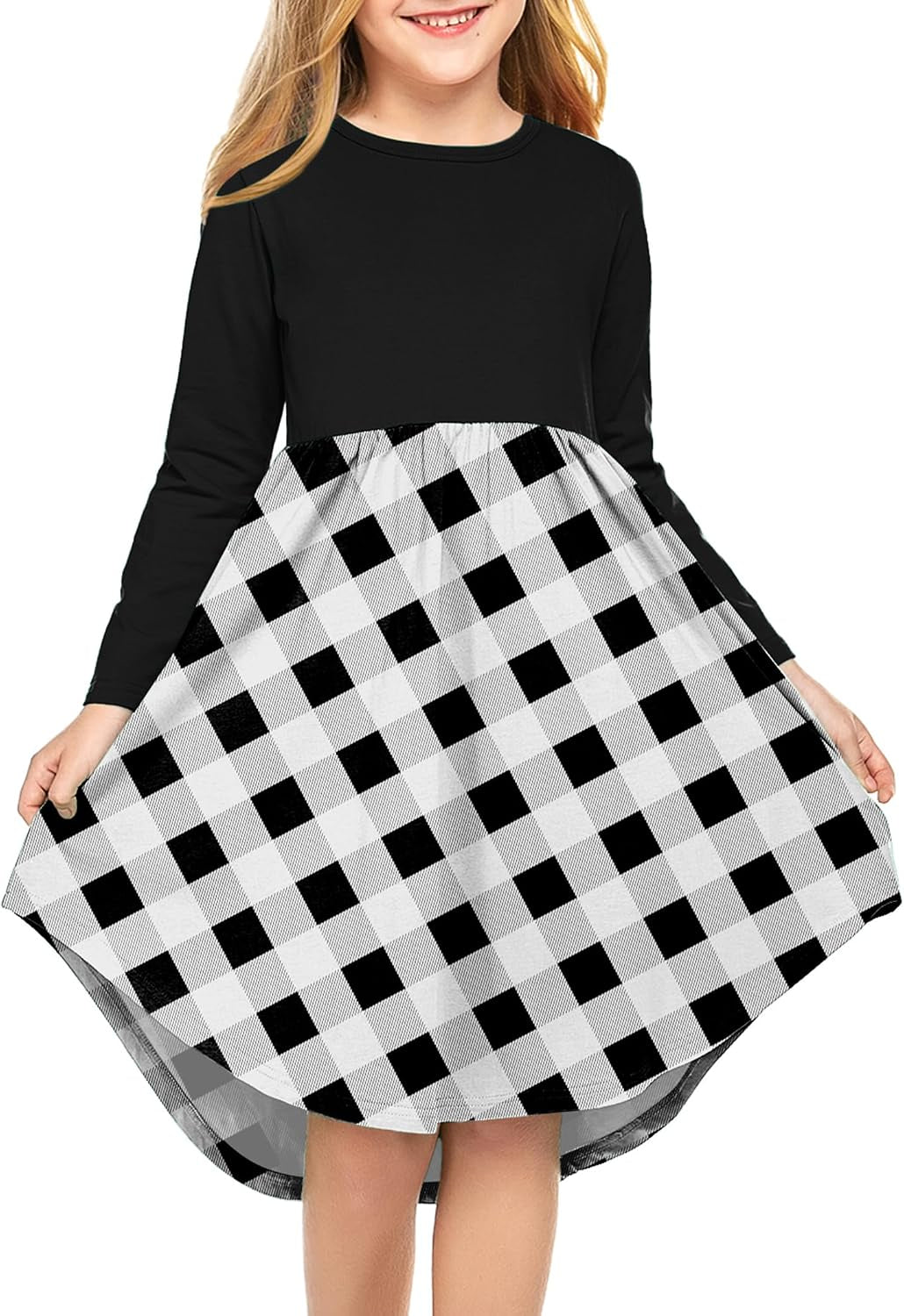 Girls Dress Kids Holiday Casual Long Sleeve High Low Swing Midi Dresses