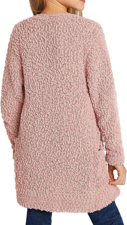 Warm Cardigan for Girl Open Front Sweater Girls Lightweight Cardigan Sweaters Sweeter for Girl Fall Sweaters Silver Pink Size Xx-Large