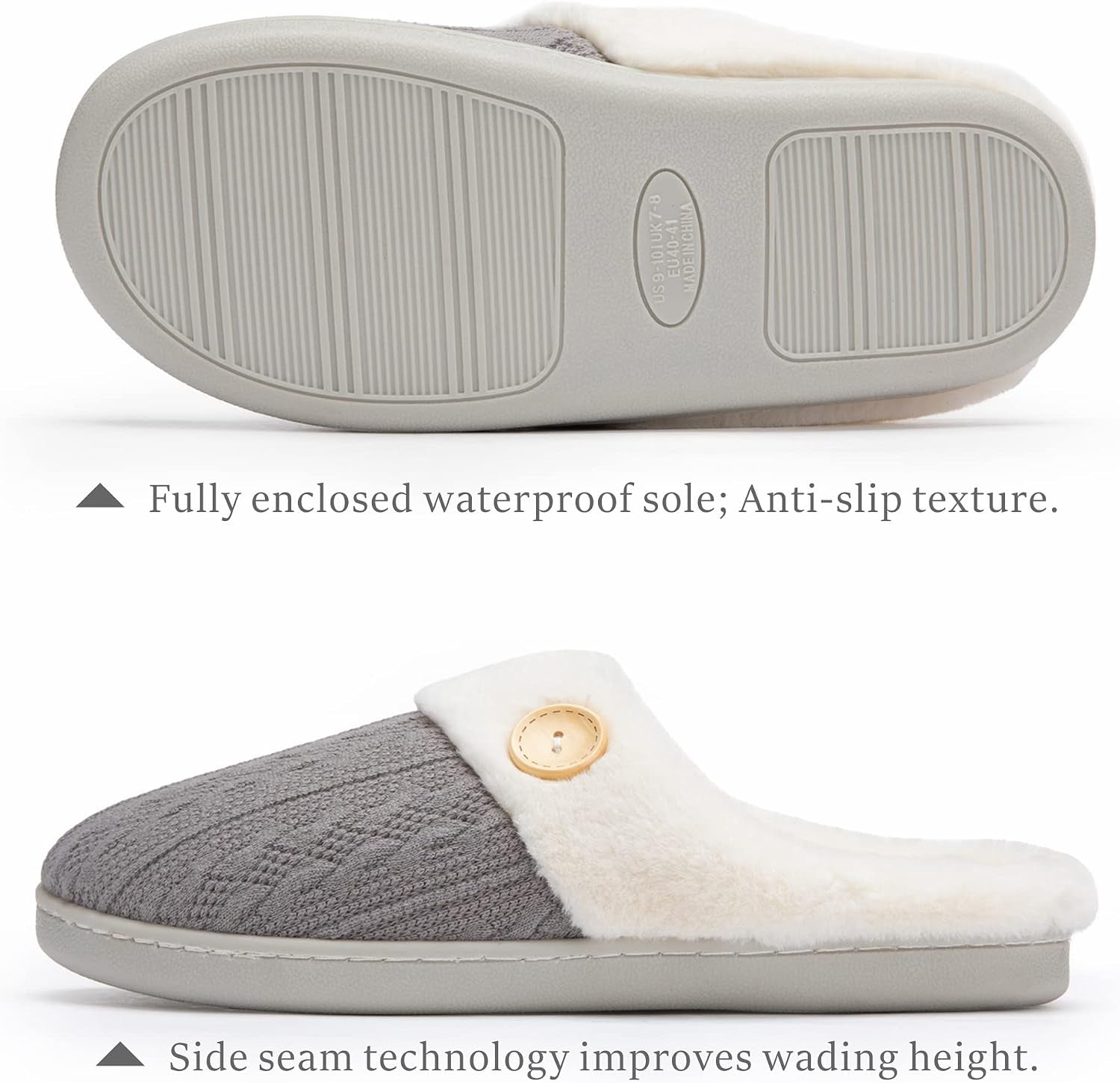 Womens Slipper Warm Comfy Memory Foam House Slippers Knitted Shoes Faux Fur Lined Anti-Skid Rubber Sole Bedroom Cozy Indoor Outdoor Slippers