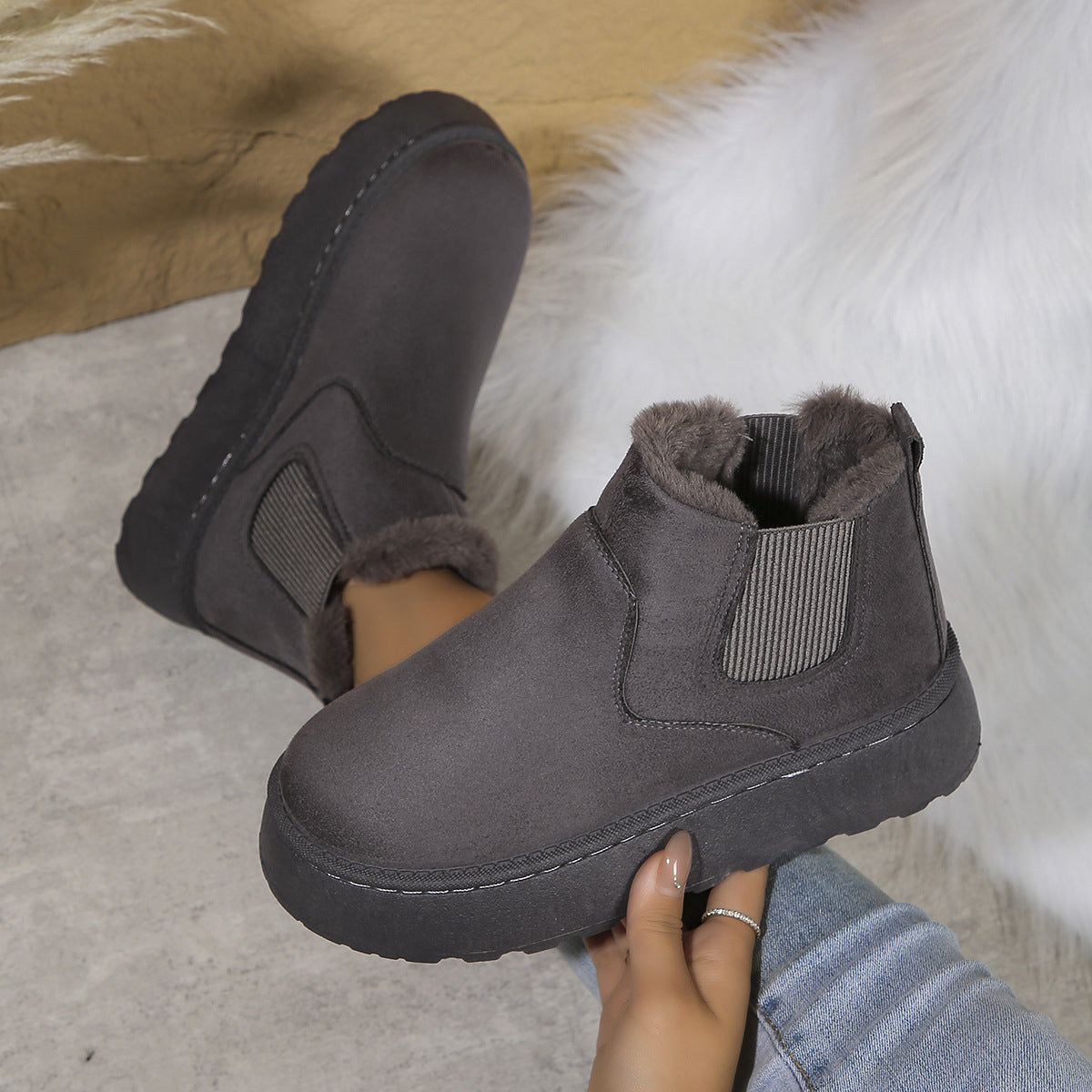 Women'S Plush Boots Winter Warm Fleece Thick Flats Snow Boots Fashion Shoes