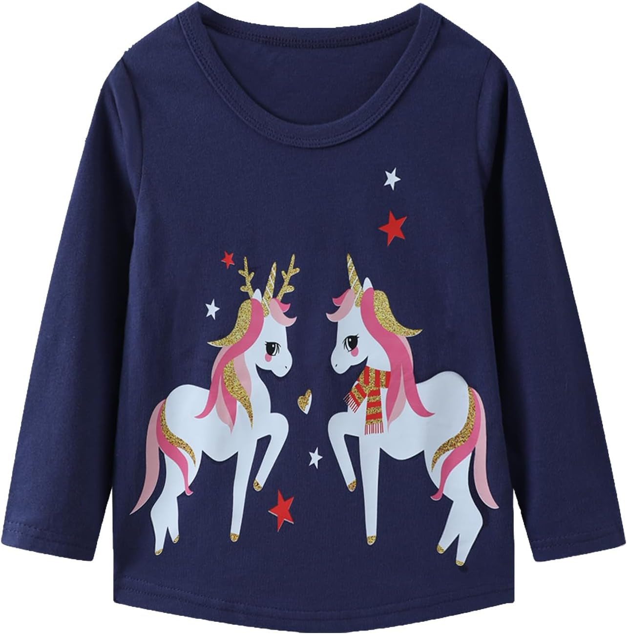 Girl Long Sleeve Shirts Christams Tops Tees Cotton Casual Stripe Crewneck Graphic Jersey Tunic T-Shirts 3 Packs Sets