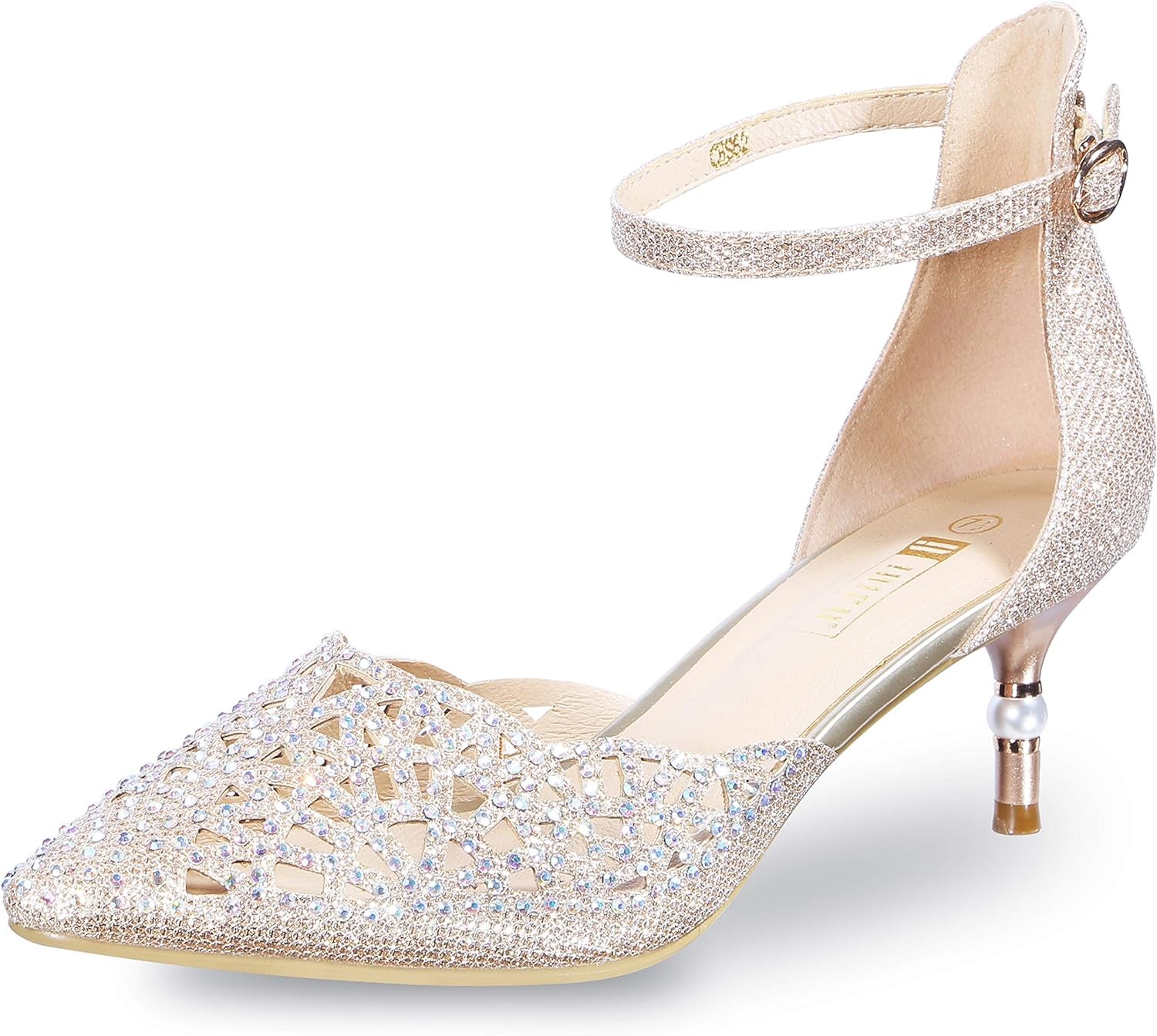 Women's IN2 Candice Rhinestone and Sequin Low Kitten Heel Pumps for Bridal and Evening Wear