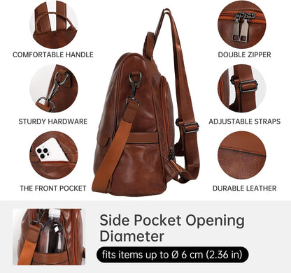 Women's Anti-Theft PU Leather Backpack Purse - Casual Shoulder Bag and Fashion Satchel