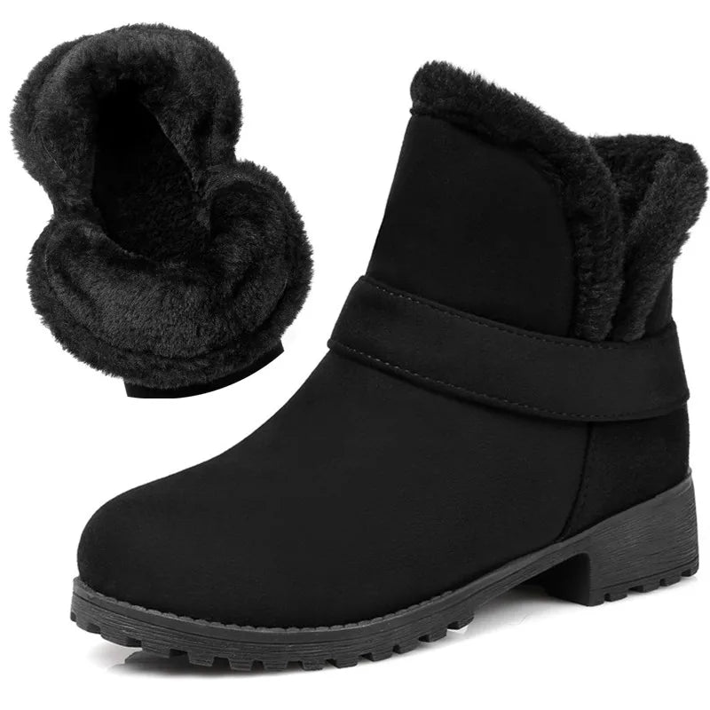 Warm Fur Winter Snow Boots Female Casual Fashion Flock Low Heels Ankle Boots for Women Winter Shoes Black Large Size 45 46