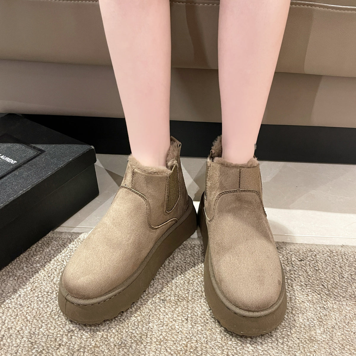 Women'S Plush Boots Winter Warm Fleece Thick Flats Snow Boots Fashion Shoes