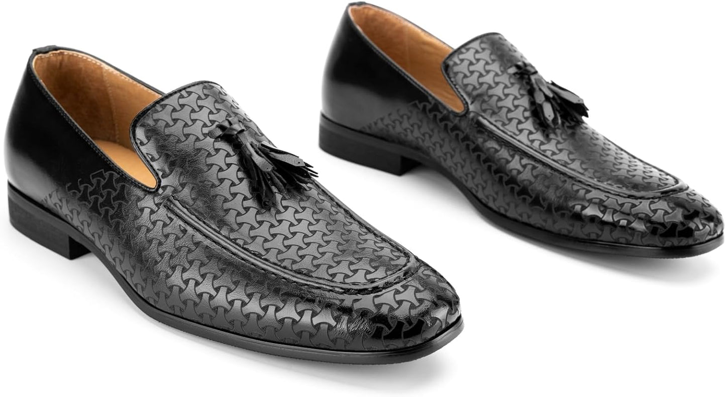 Men's Slip-On Loafers with Laser-Carved Design and Tassel Detail, Microfiber PU Leather Upper, Classic Comfort